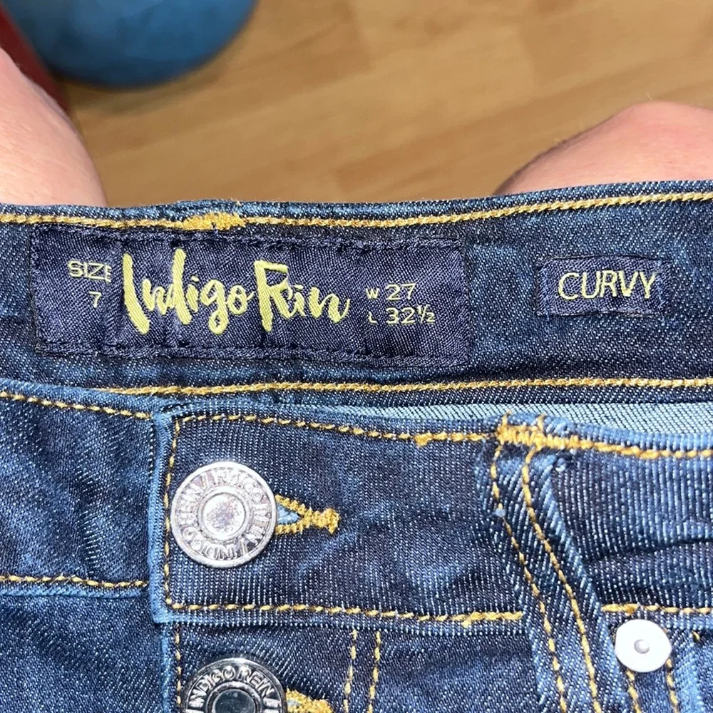 INDIGO REIN CURVY Adorable wide leg bottom blue jeans 5 button sz 7 w 27 l 32.5 - Picture 5 of 6